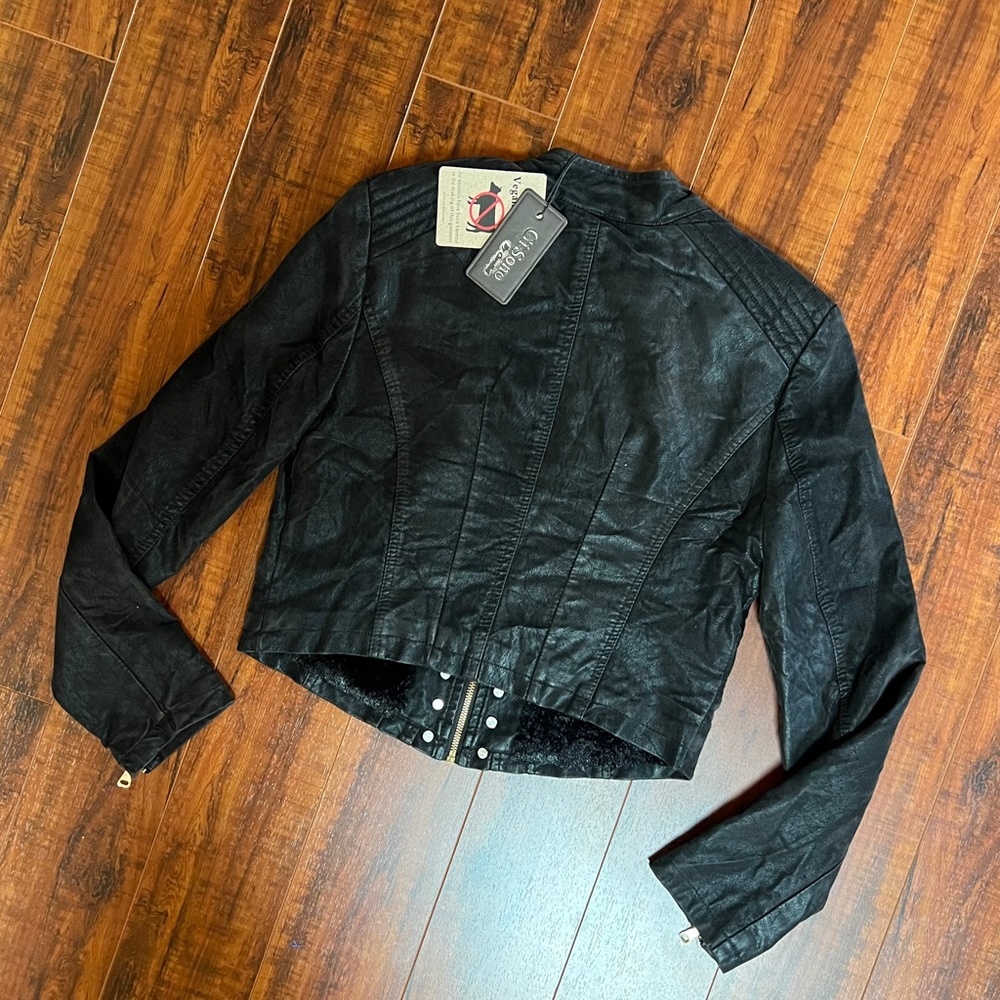 Black MOD Steampunk COUTURE Cropped Studded Moto Rock Faux Leather Jacke… - Picture 5 of 12
